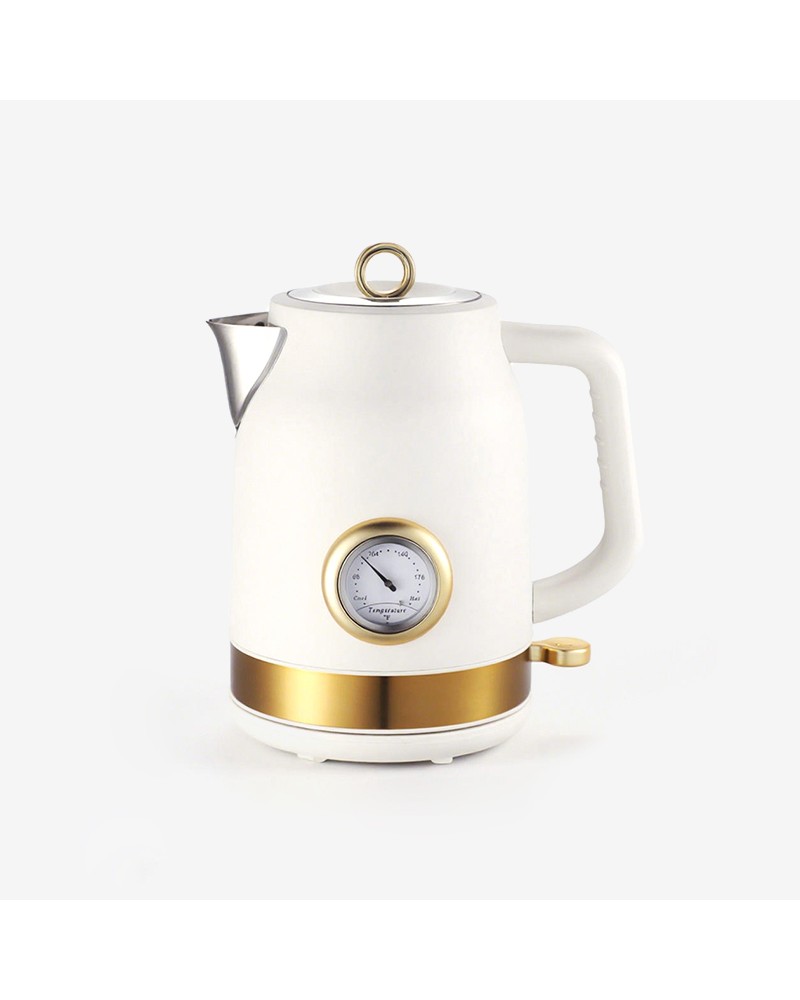Retro-style electric kettle with thermometer