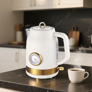 Retro-style electric kettle with thermometer